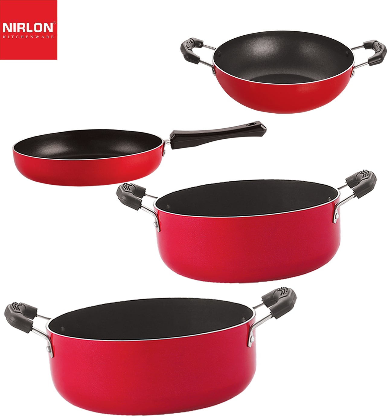 

Nirlon aluminium non stick non induction cookware Set of 4 pcs