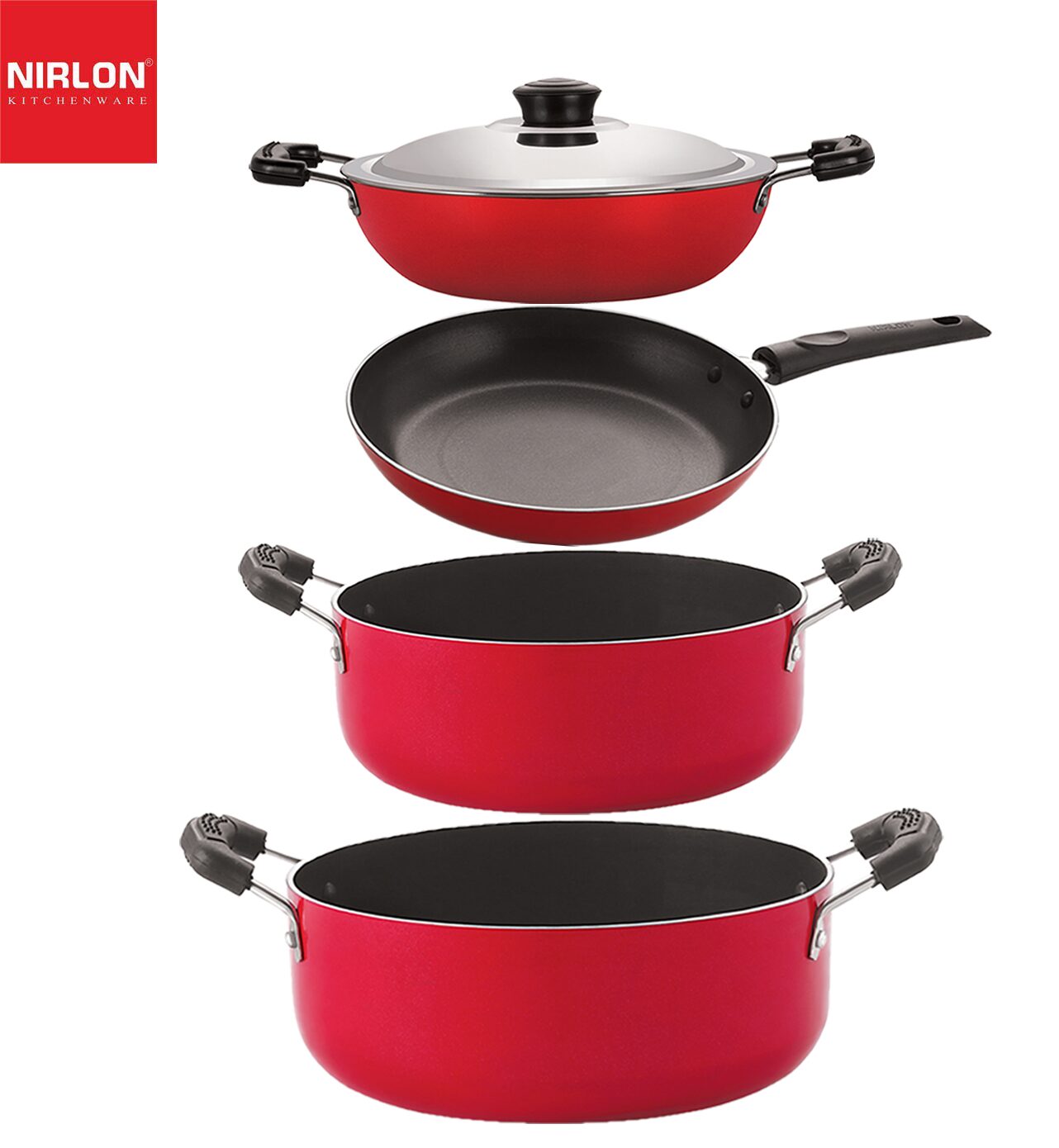 

Nirlon aluminium non stick kitchen essentials cookware Set of 4 pcs