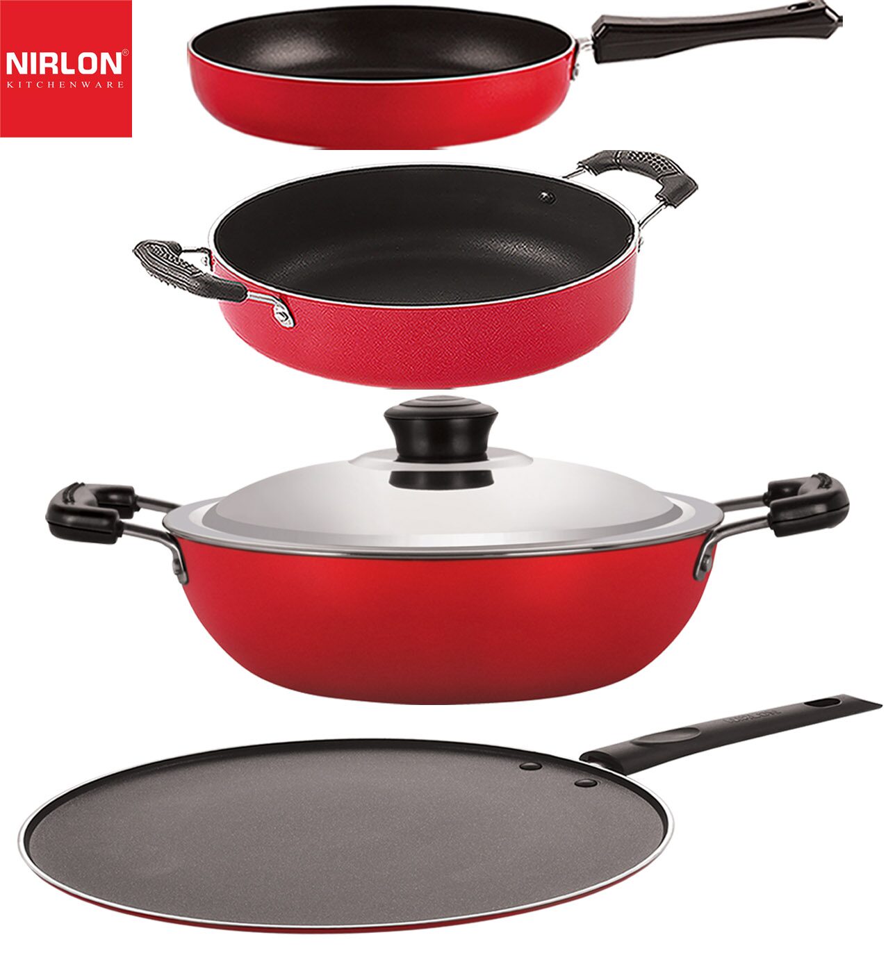 

Nirlon aluminium non stick kitchen essentials cookware Set of 4 pcs