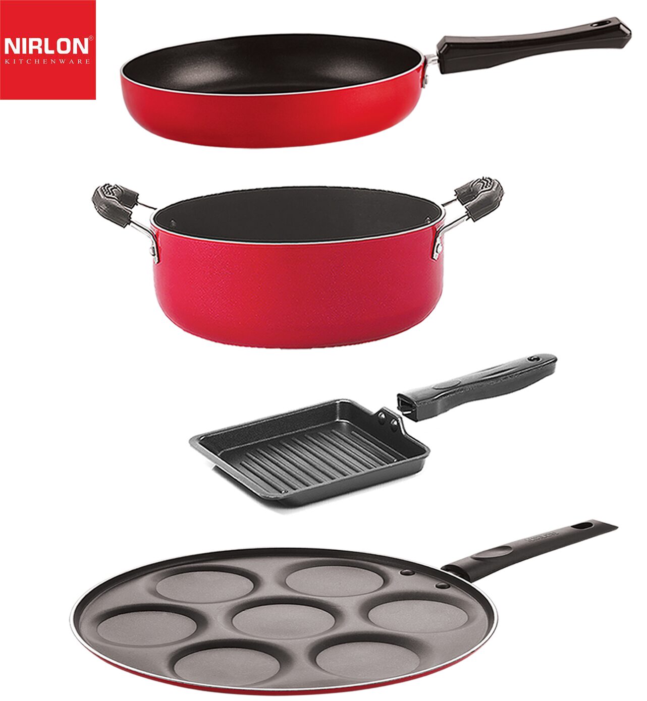 

Nirlon aluminium non stick kitchen essentials cookware Set of 4 pcs
