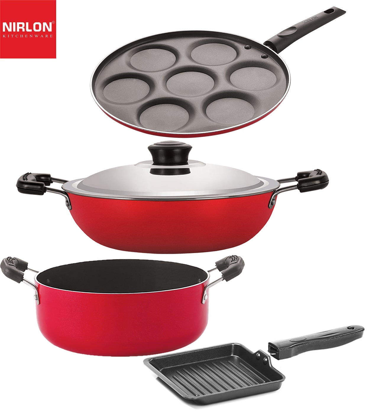 

Nirlon Aluminium Non Stick Kitchen Utensil for Cooking Pots and Pan Set of 4-Piece