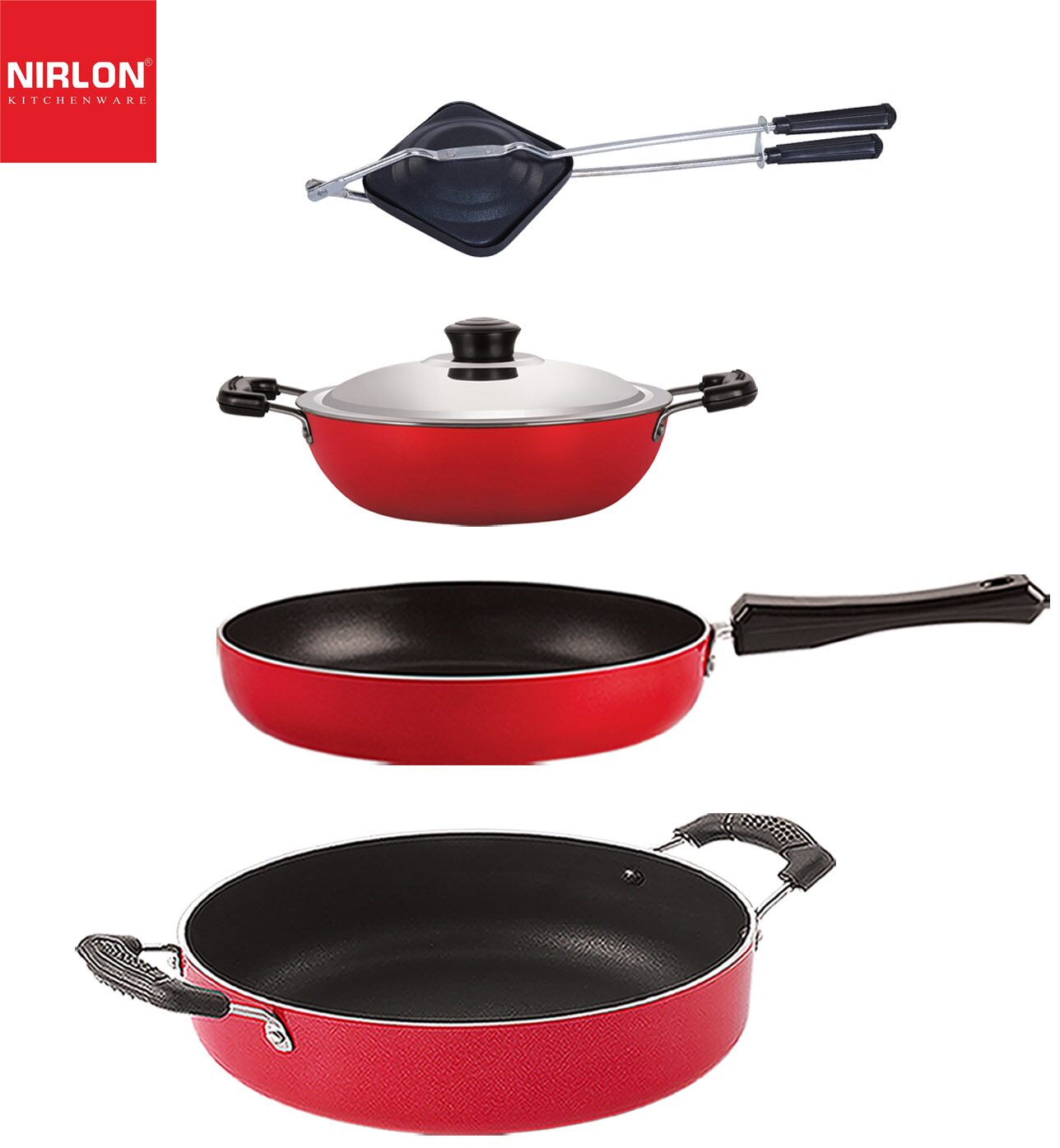 

Nirlon Aluminium Non Stick Kitchen Utensil for Cooking Pots and Pan Set of 4 pcs