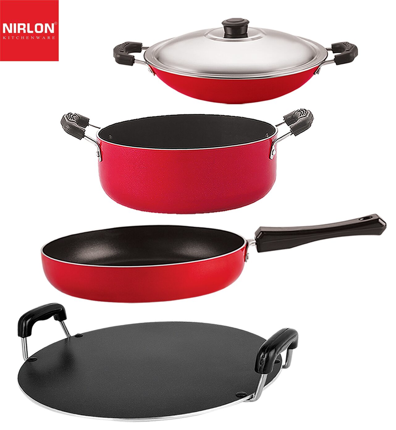 

Nirlon aluminium non stick non induction cookware Set of 4 pcs
