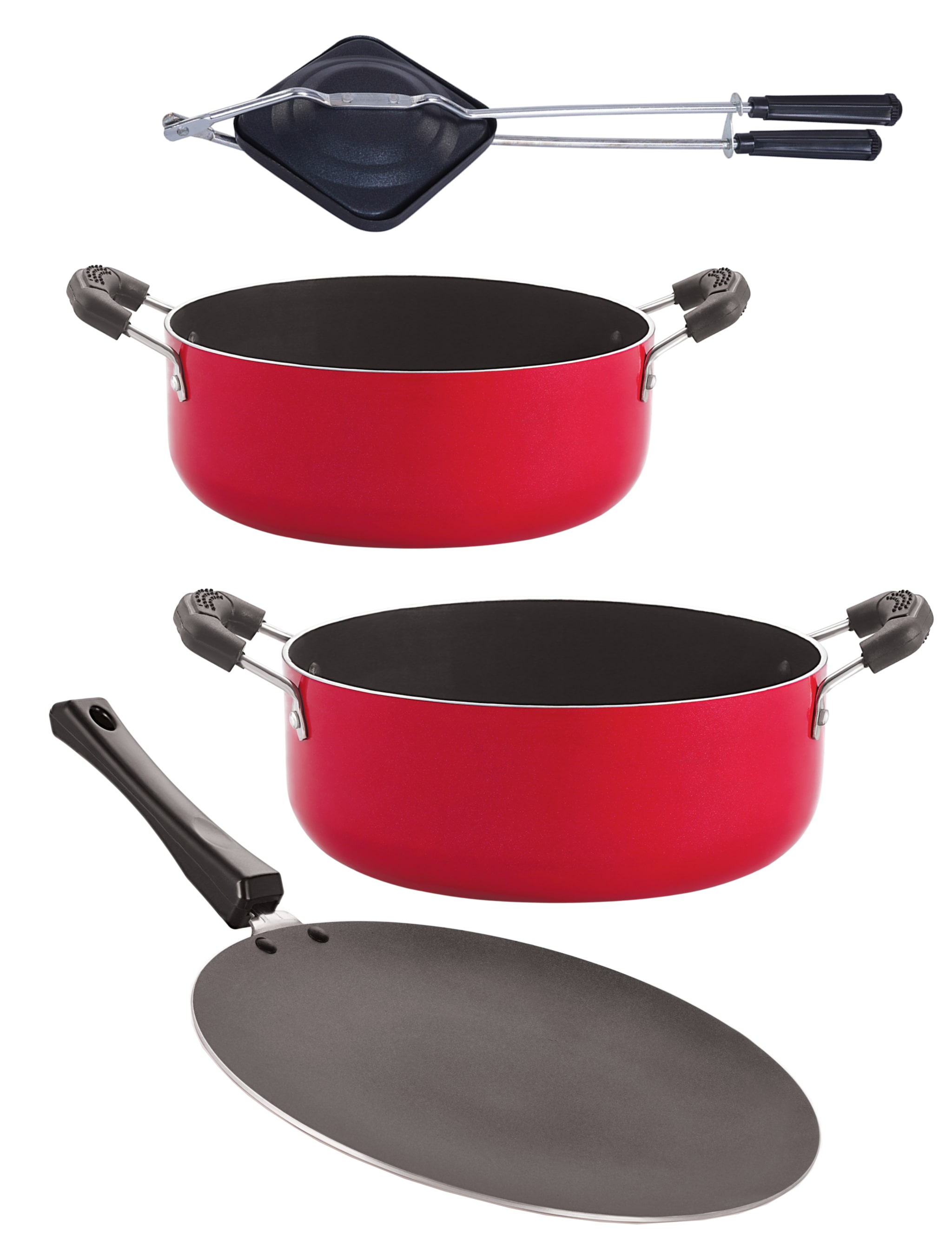 

Nirlon Aluminium Cookware Set 4-pcs Red Black