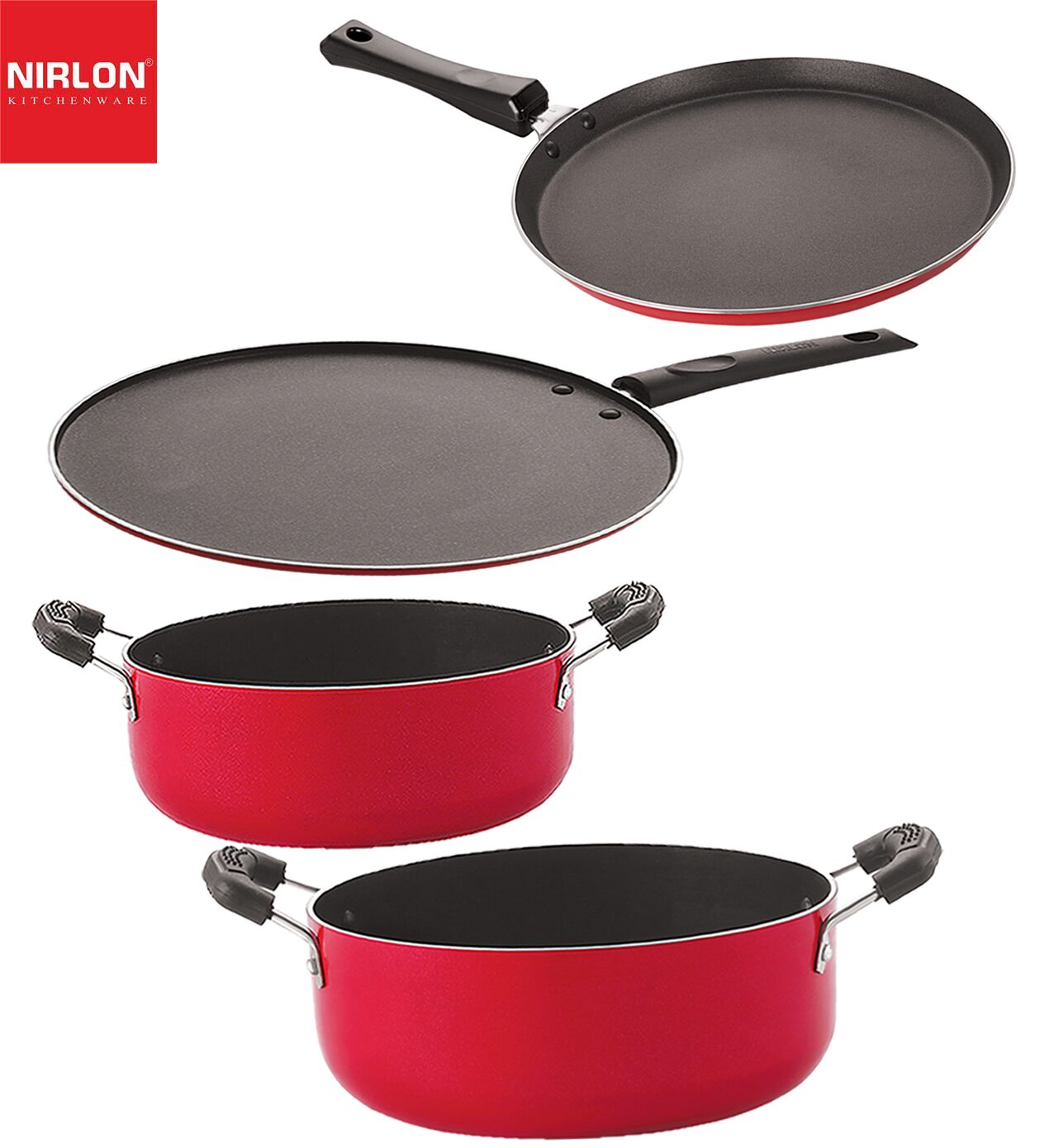 

Nirlon Aluminium Non stick Cookware Pots and Pans Set of 4 pcs