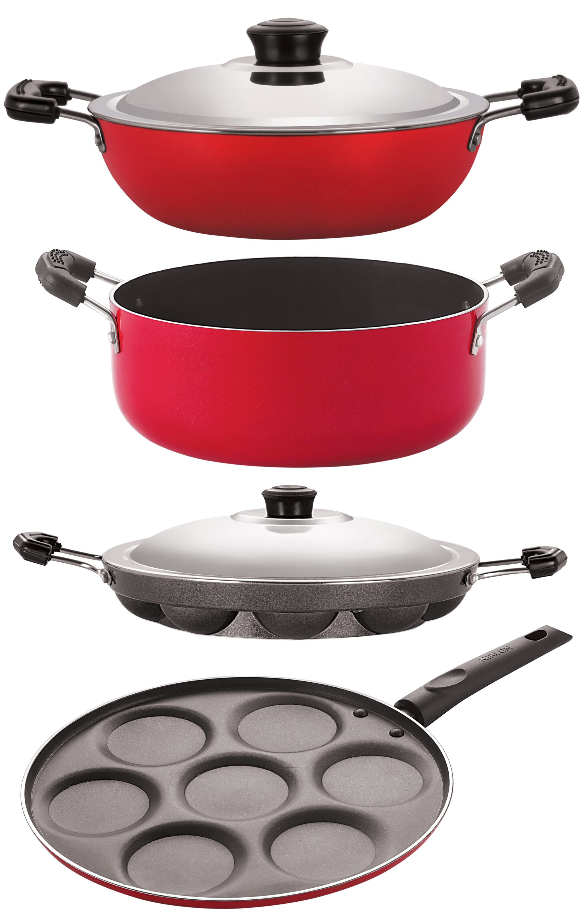 

Nirlon Aluminium Non stick Cooking Pots Pans Set of 4-Pices