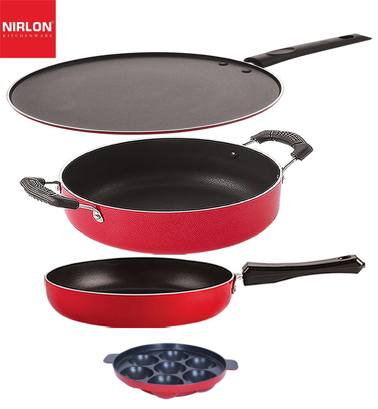 

Nirlon Dishwasher Safe Non stick Cookware Pots and Pans Set of 4 pcs