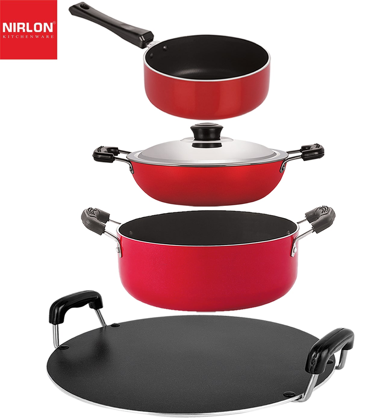 

Nirlon Dishwasher Safe Non stick Cookware Pots and Pans Set of 4 pcs