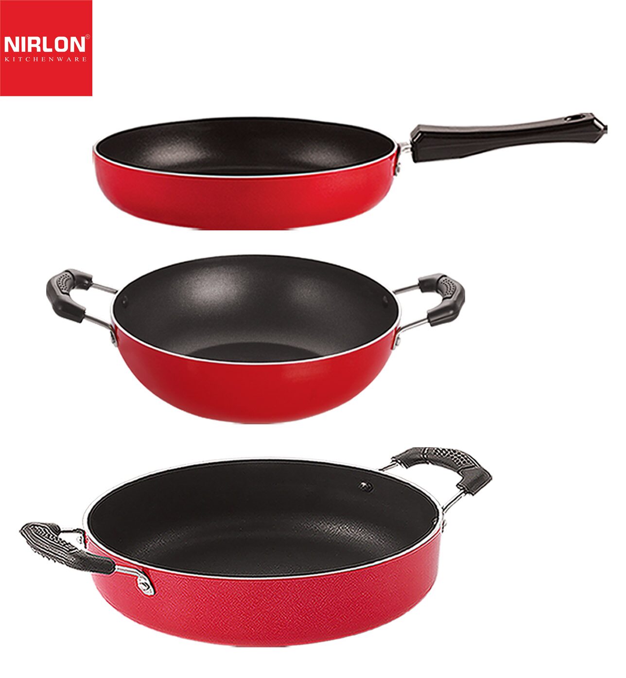 

Nirlon Dishwasher Safe Non stick Cookware Pots and Pans Set of 3 pcs