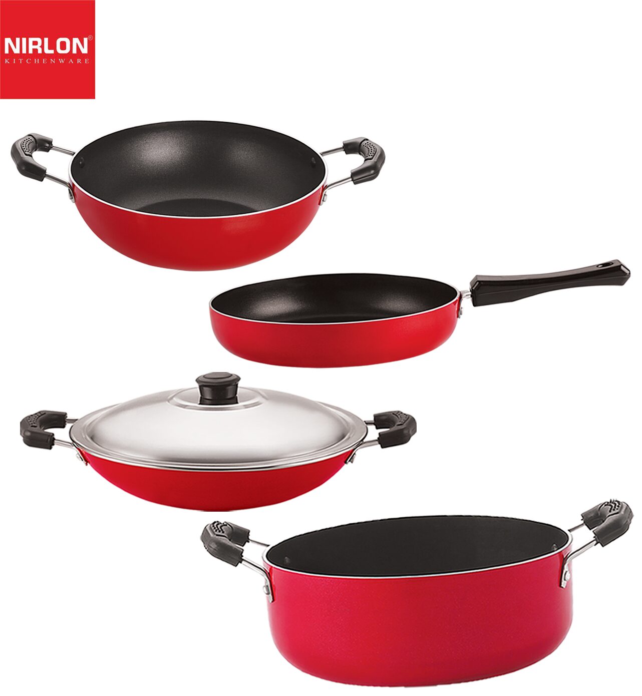 

Nirlon Dishwasher Safe Non stick Cookware Pots and Pans Set of 4 pcs