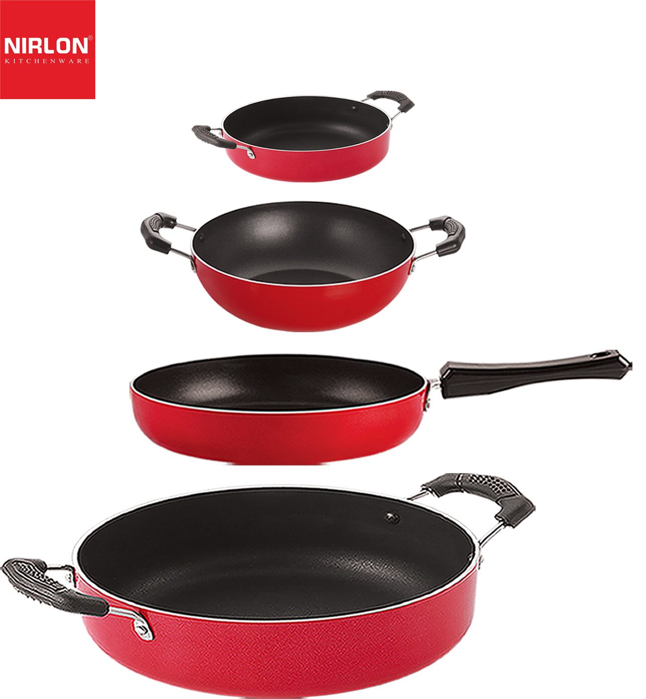 

Nirlon Dishwasher Safe Non stick Cookware Pots and Pans Set of 4 pcs