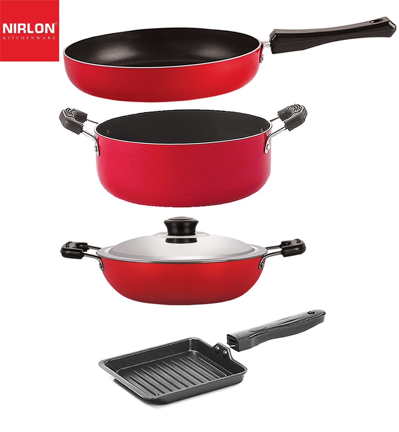 

Nirlon Gas Compatible Non stick Aluminium Cookware Set of 4 pcs