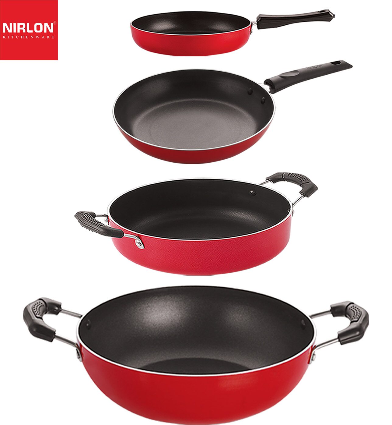 

Nirlon Gas Compatible Non stick Aluminium Cookware Set of 4 pcs