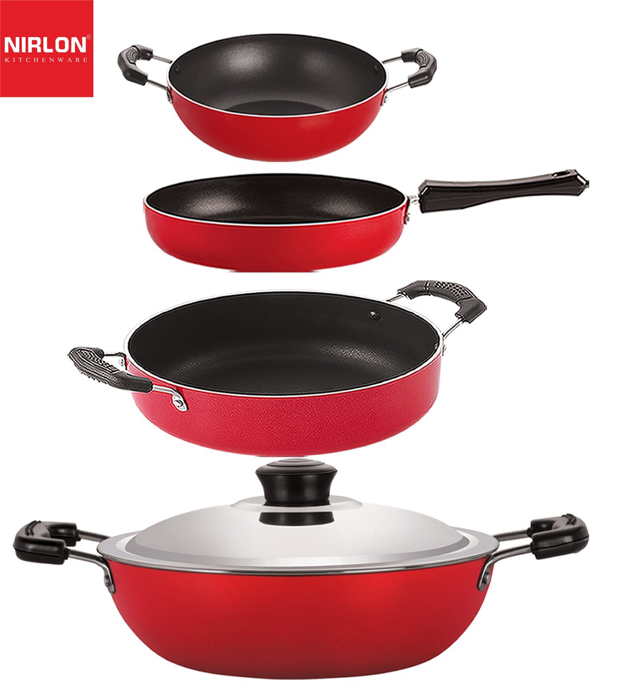 

Nirlon Gas Compatible Non stick Aluminium Cookware Set of 4 pcs