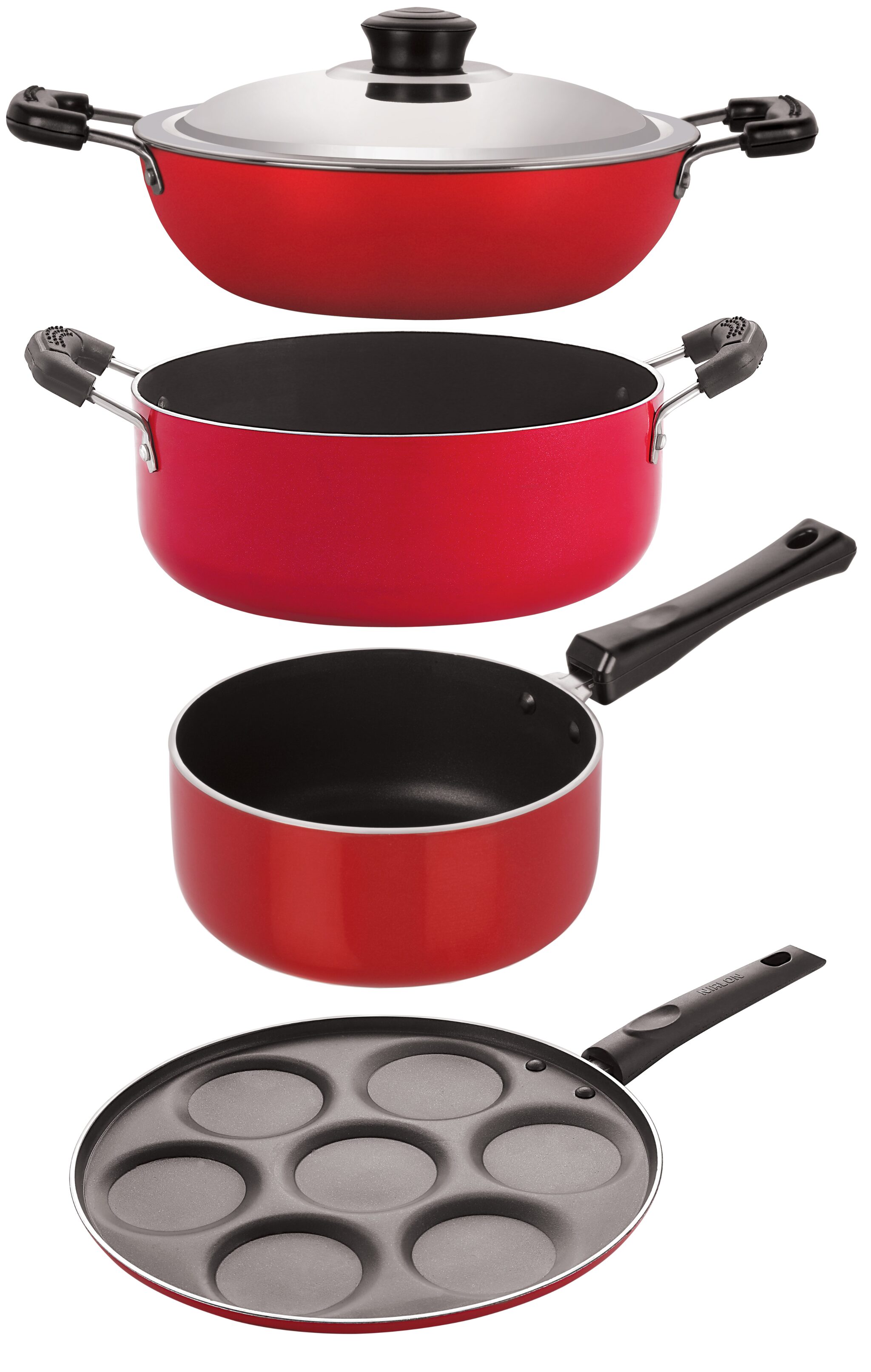 

Nirlon Gas Compatible Non stick Aluminium Cookware Set of 4Pcs