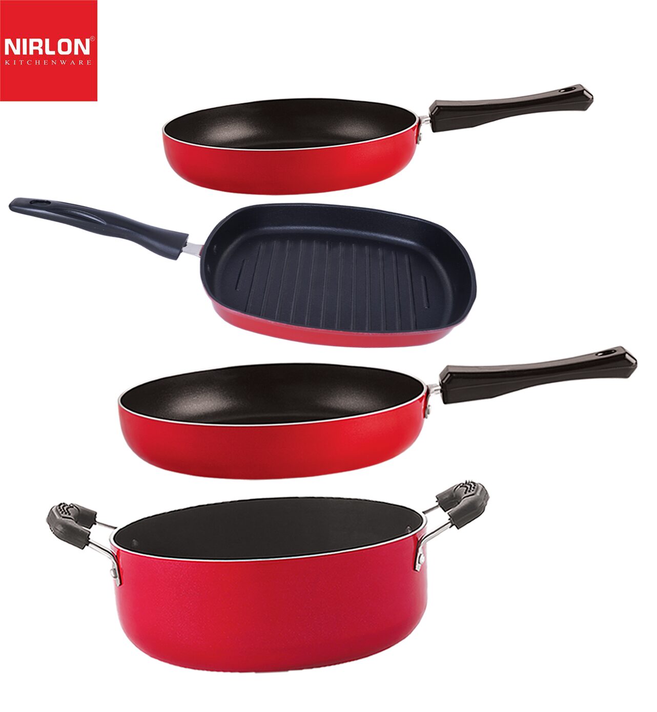 

Nirlon Gas Compatible Non-Stick Non Induction Aluminium Cookware Set of 4 pcs