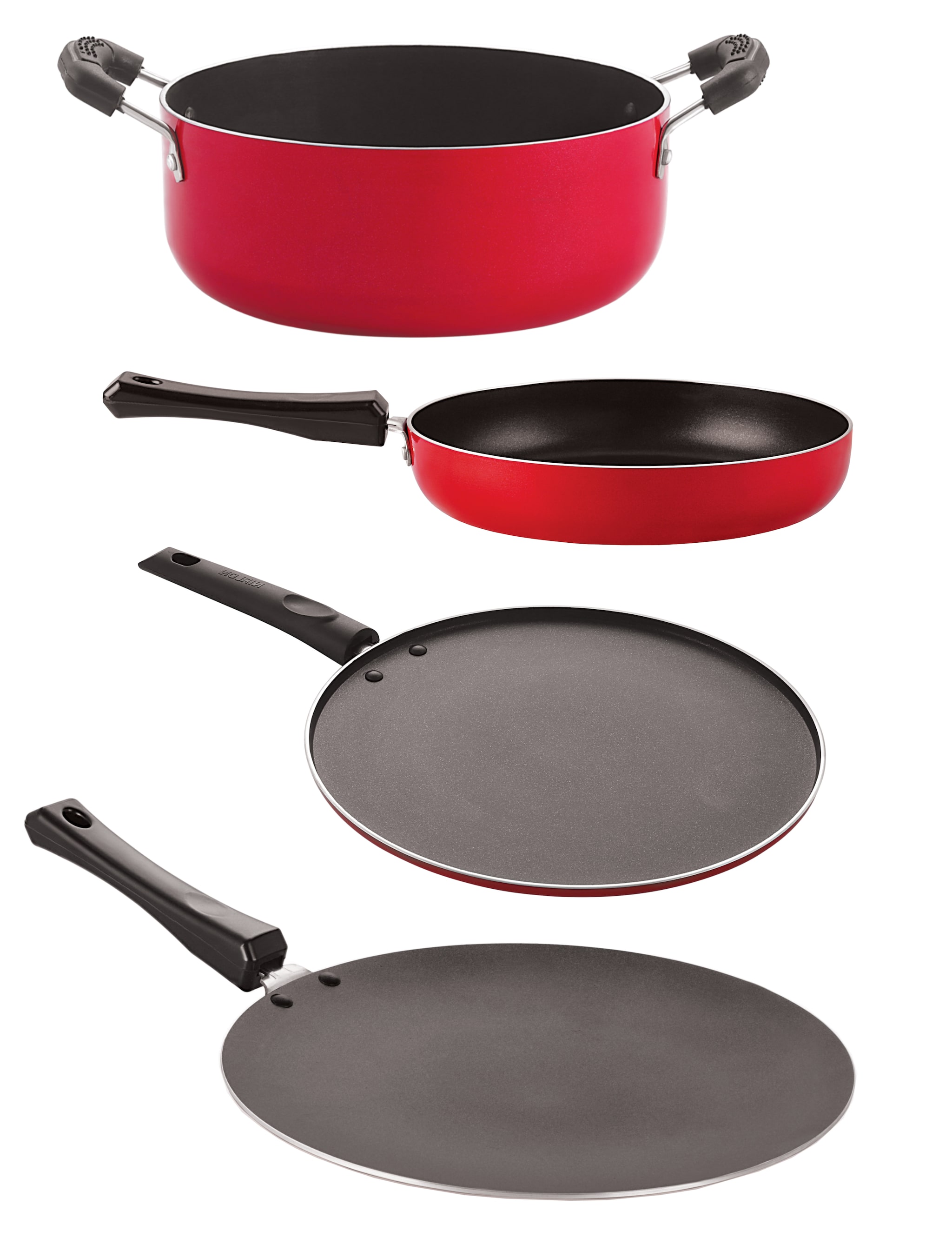

Nirlon Gas Compatible Nonstick Aluminium Cookware Set of 4-Piece Red