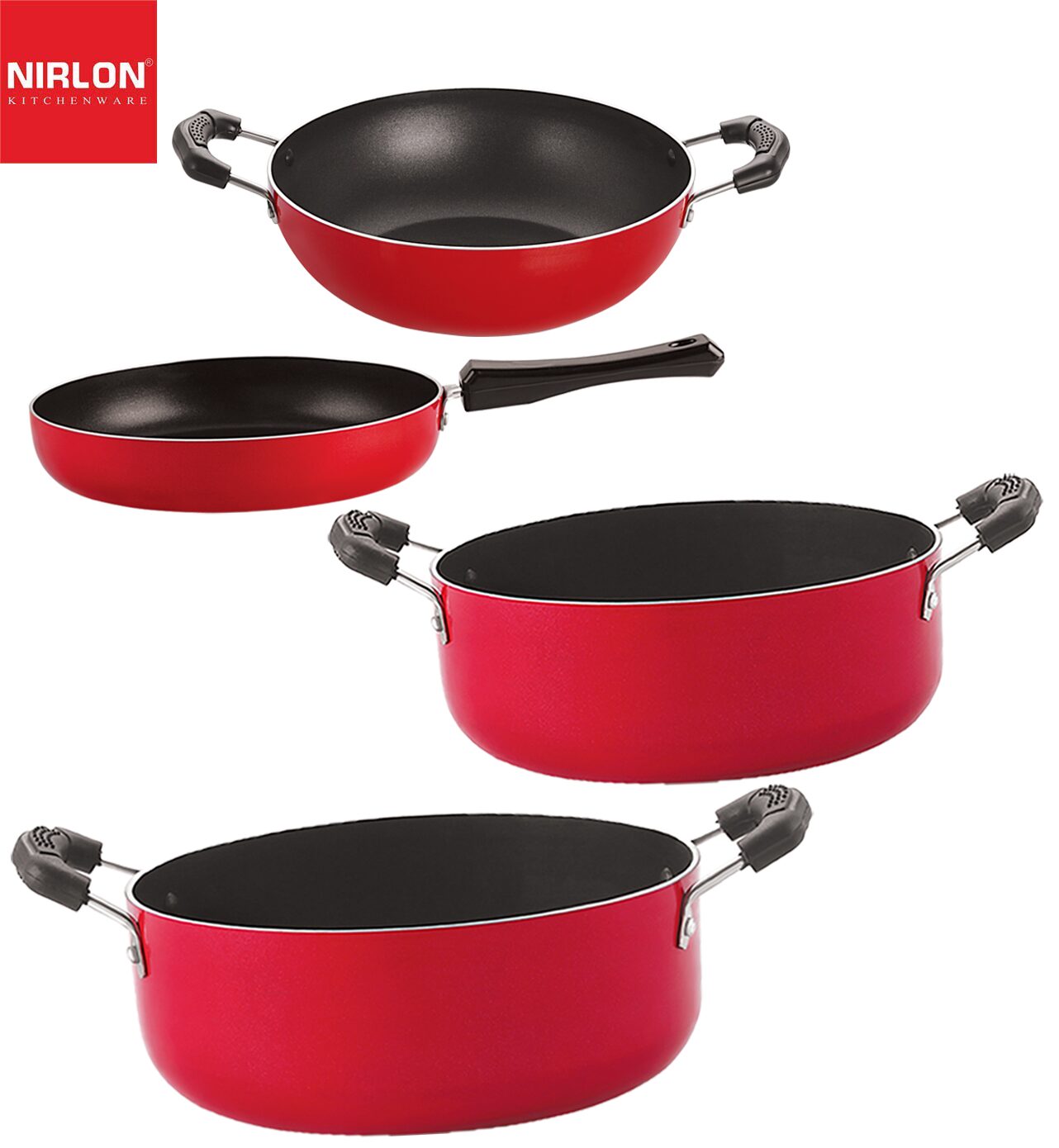 

Nirlon Gas Compatible Non stick Aluminium Cookware Set of 4 pcs