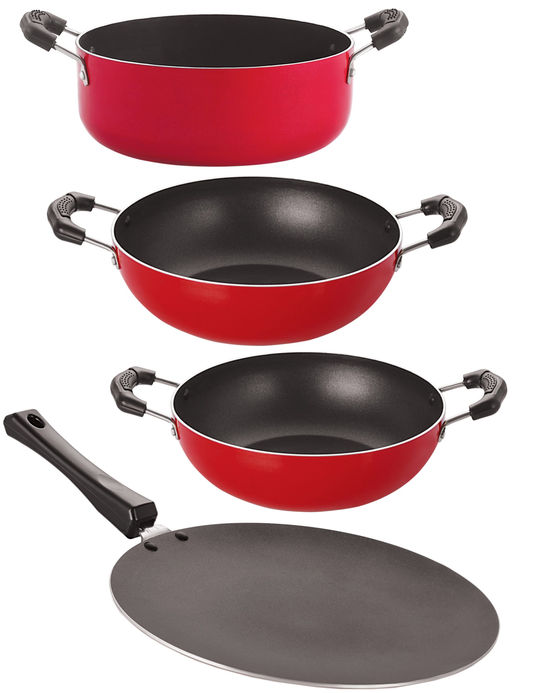 

Nirlon Gas Compatible Non-Stick Aluminium Cookware Set Red Black