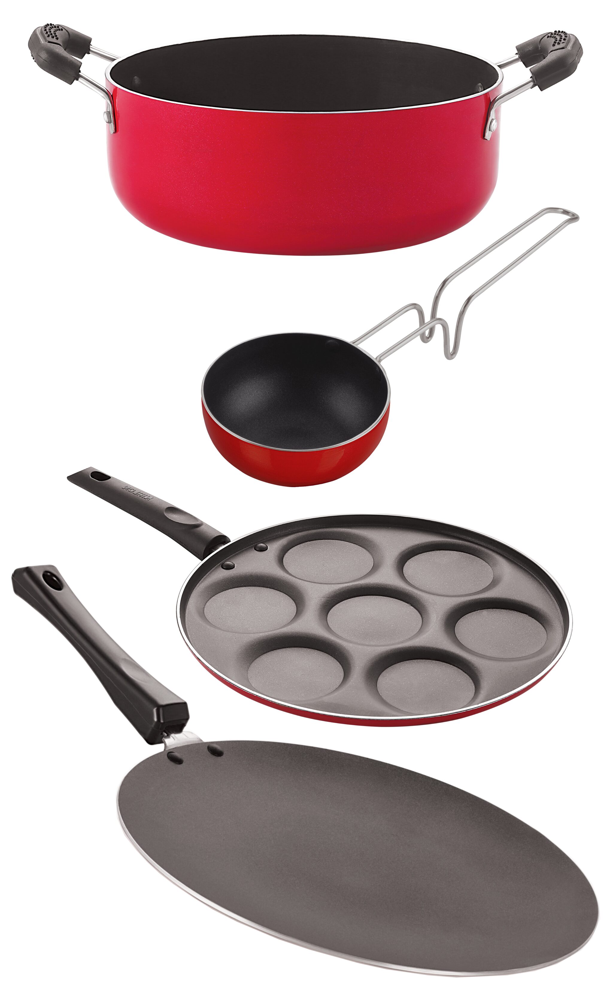 

Nirlon Gas Compatible Nonstick Aluminium Cookware 4 pcs Set