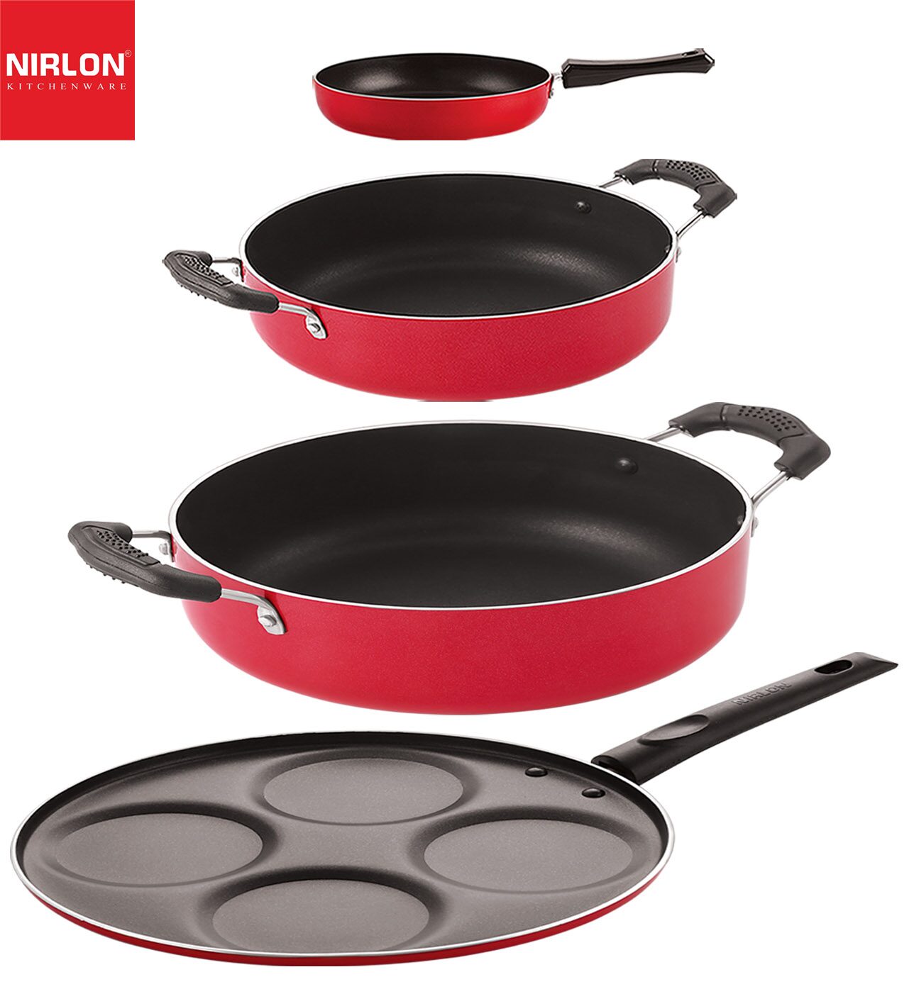 

Nirlon Gas Compatible Non stick Aluminium Cookware Set of 4 pcs