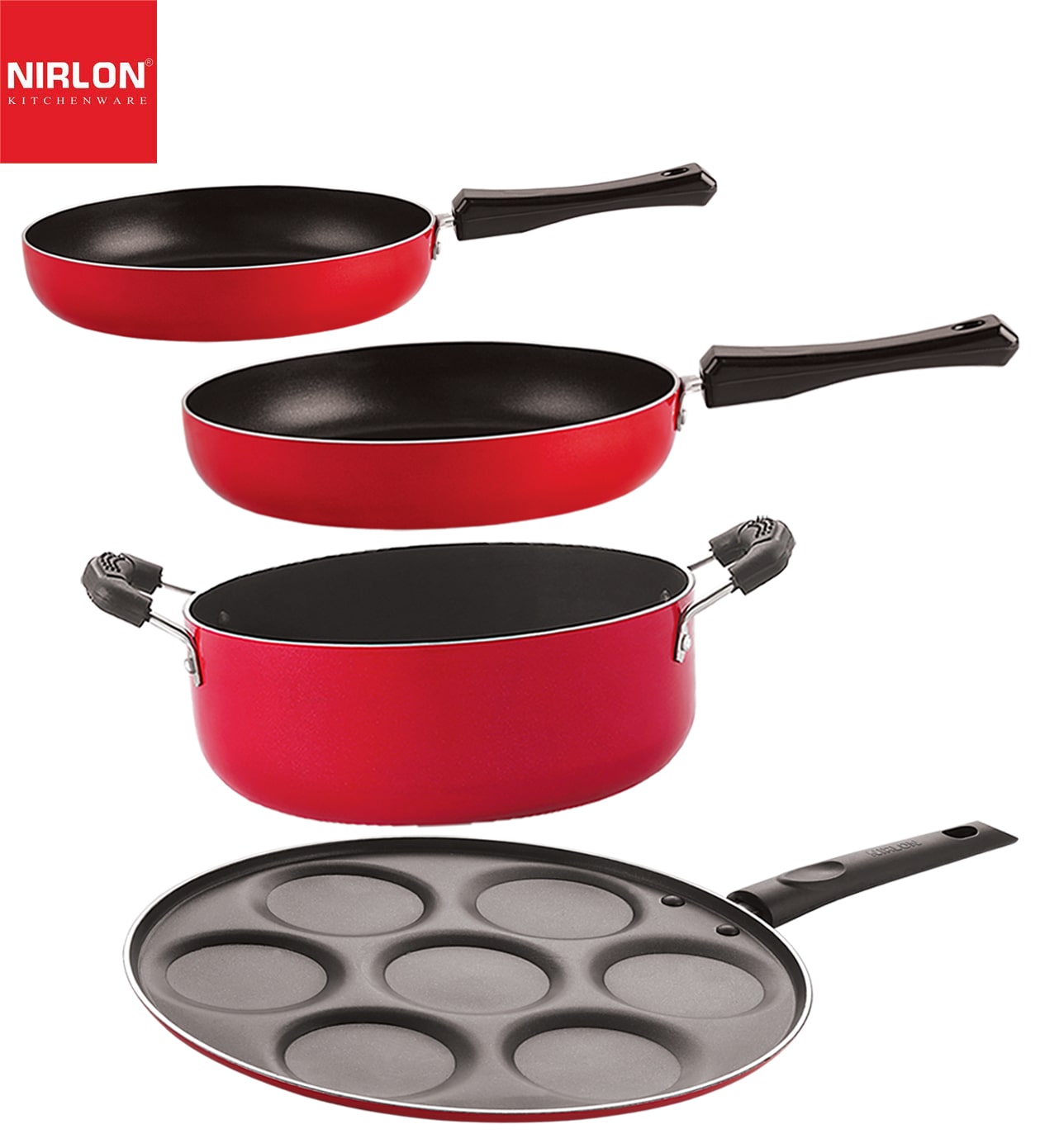 

Nirlon Kitchenware Aluminium Cookware 3 Layer Superior Coating Combo Set of 4 pcs Premium Quality