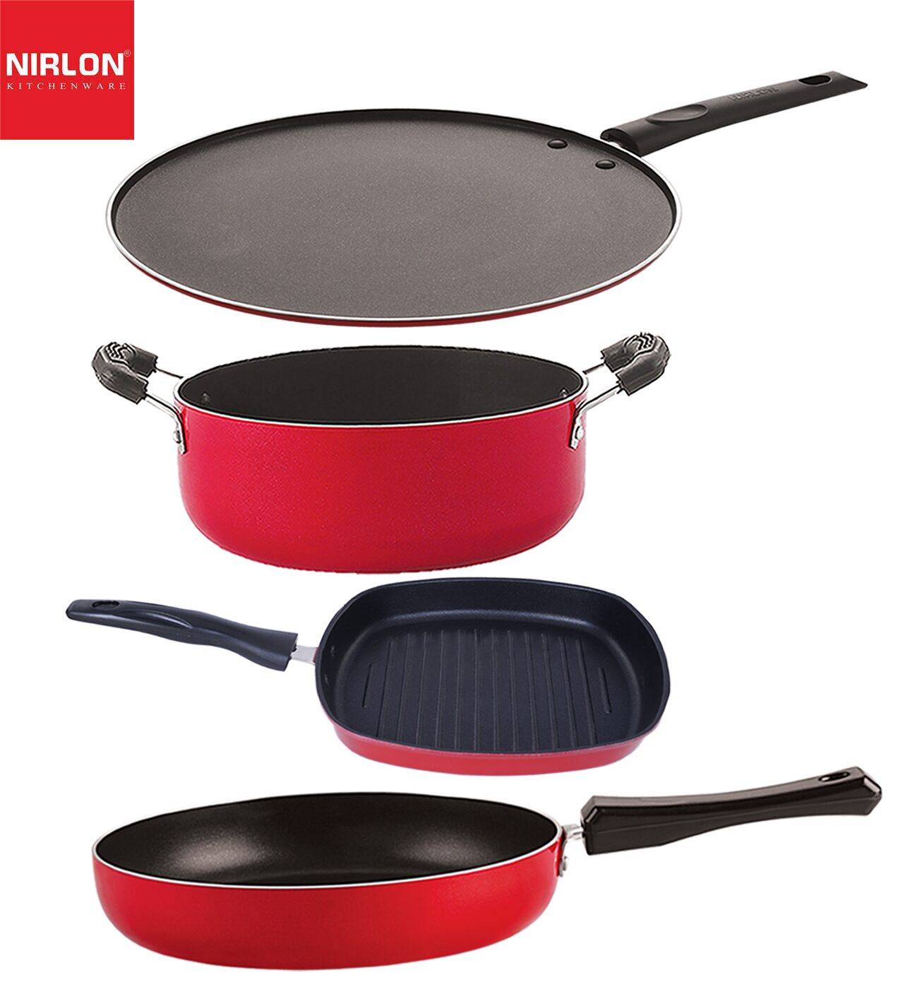 

Nirlon Kitchen accessories for cooking non stick aluminium cookware Set of 4 pcs