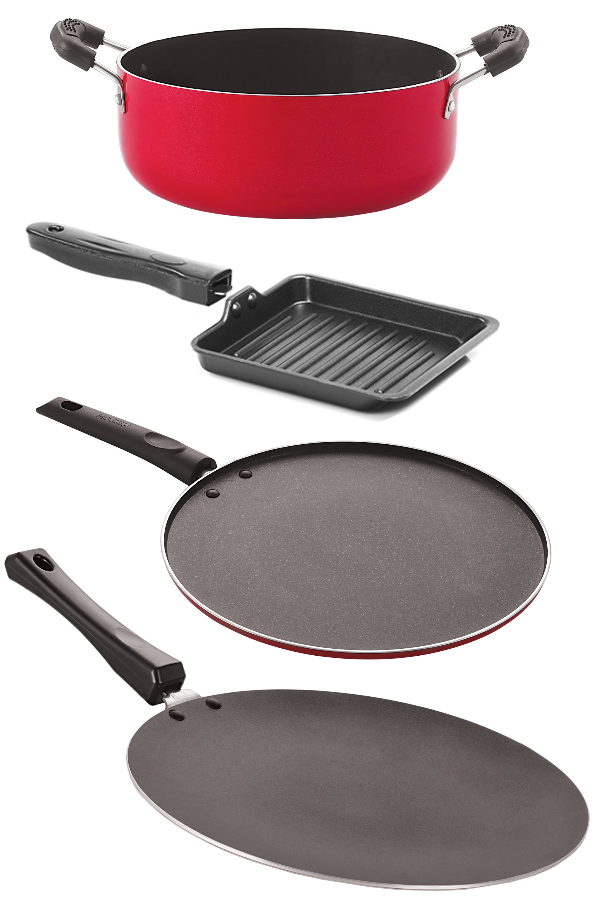 

Nirlon Kitchenware Aluminium Cookware Set 3 Layer Superior Coating Combo Set Premium Quality