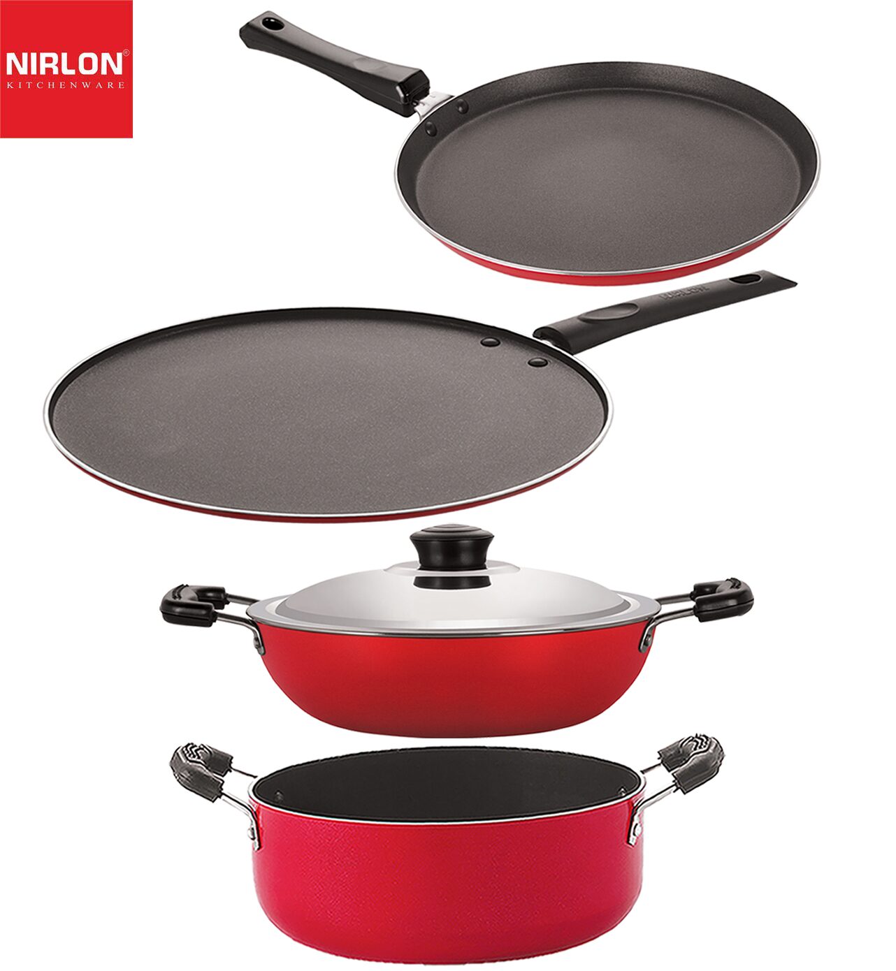 

Nirlon Kitchenware Pots and Pan 3 Layer Superior Coating Combo Set of 4 pcs Premium Quality