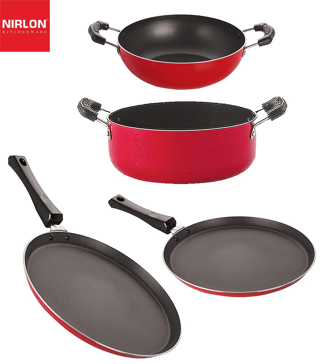 

Nirlon Kitchen Utensils Premium Quality Aluminium Non-Stick Cookware Set of 4 pcs