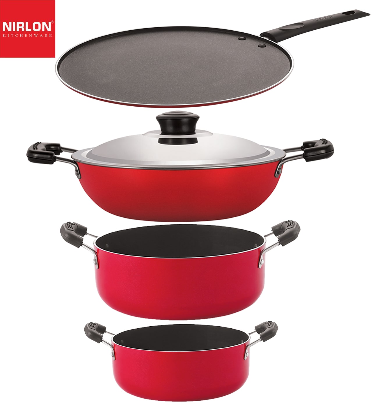 

Nirlon kitchen accessories for home cooking non stick pots and pan Set of 4-Piece