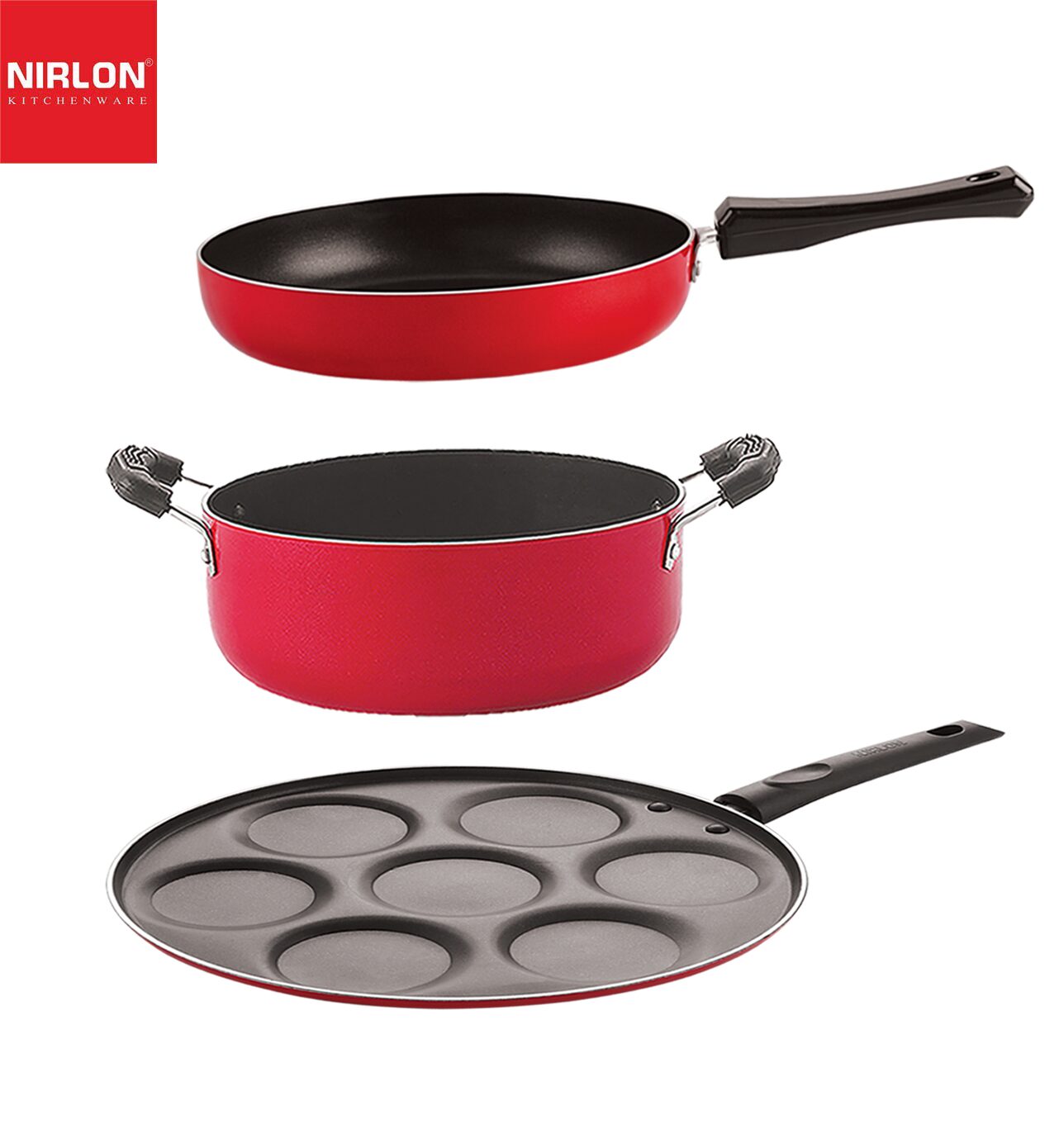 

Nirlon kitchen accessories for home cooking non stick pots and pan Set of 3 pcs