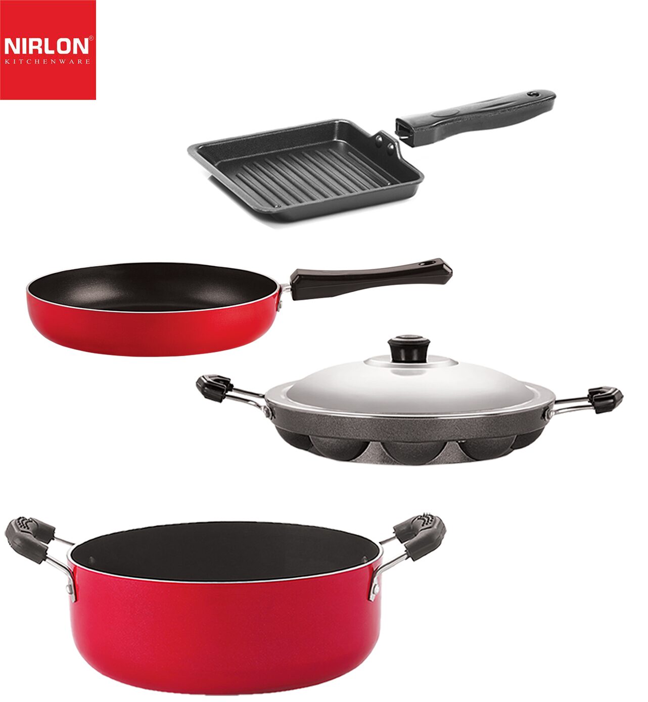 

Nirlon Kitchenware Cookware 3 Layer Superior Coating Gift Set of 4 pcs Premium Quality