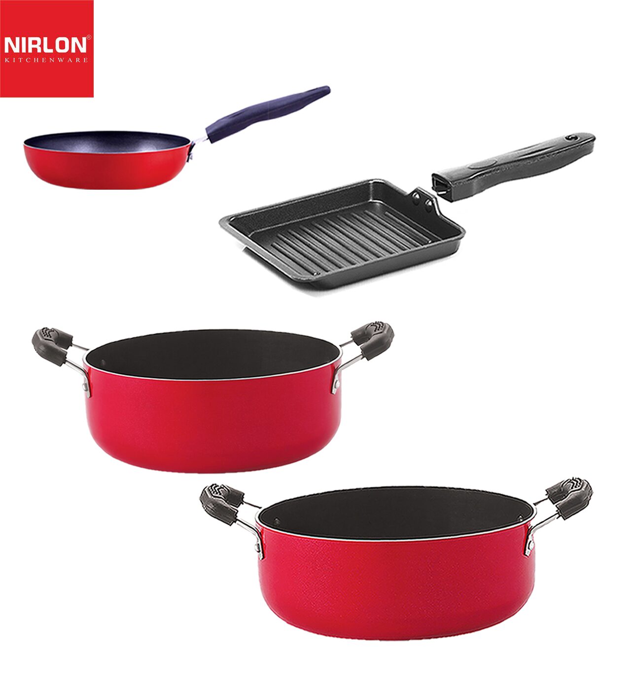 

Nirlon Kitchen Pots pans Premium Quality Non stick Cookware Set of 4-pcs