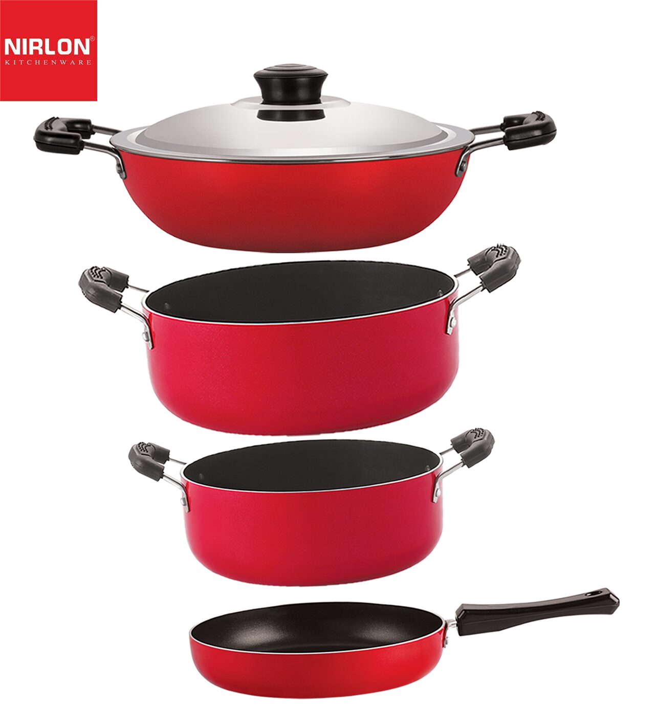

Nirlon Kitchenware Pots and Pan 3 Layer Superior Coating Combo Set of 4 pcs Premium Quality