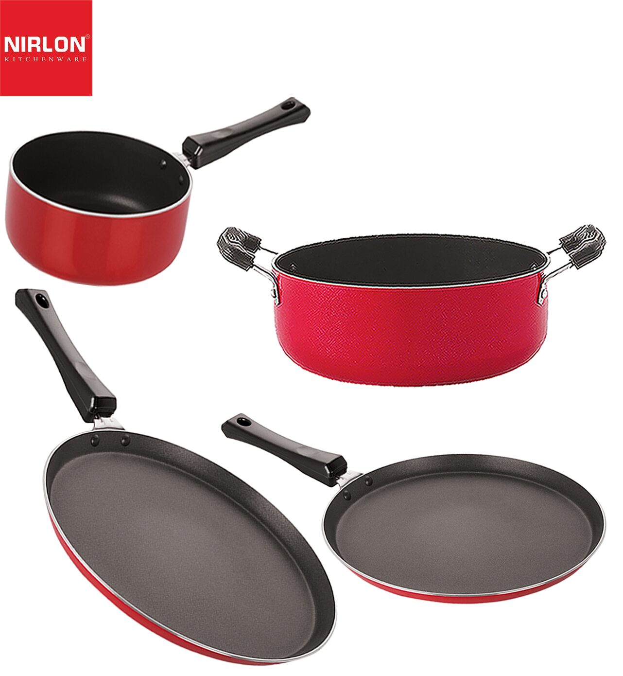 

Nirlon Kitchenware Aluminium Cookware 3 Layer Superior Coating Combo Set of 4 pcs Premium Quality