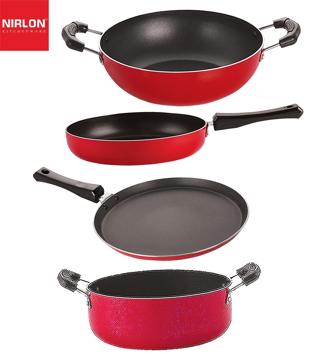 

Nirlon Kitchenware Pots and Pan 3 Layer Superior Coating Combo Set of 4 pcs Premium Quality
