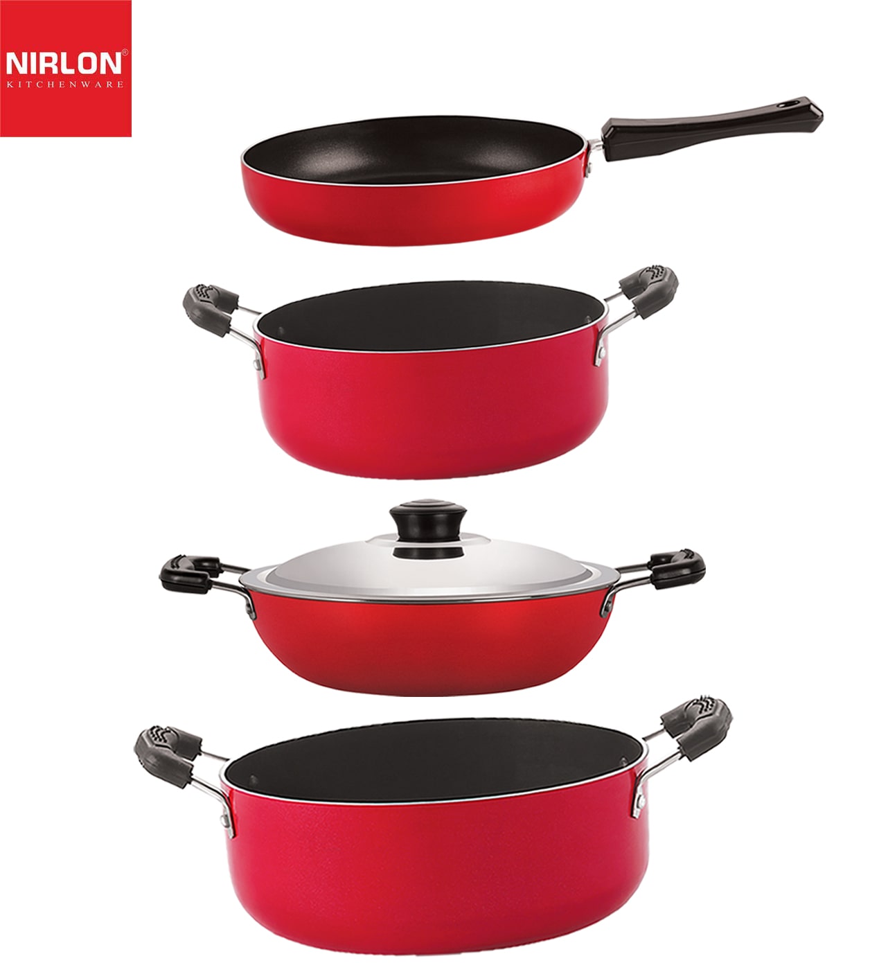 

Nirlon Kitchenware Cookware 3 Layer Superior Coating Gift Set of 4 pcs Premium Quality