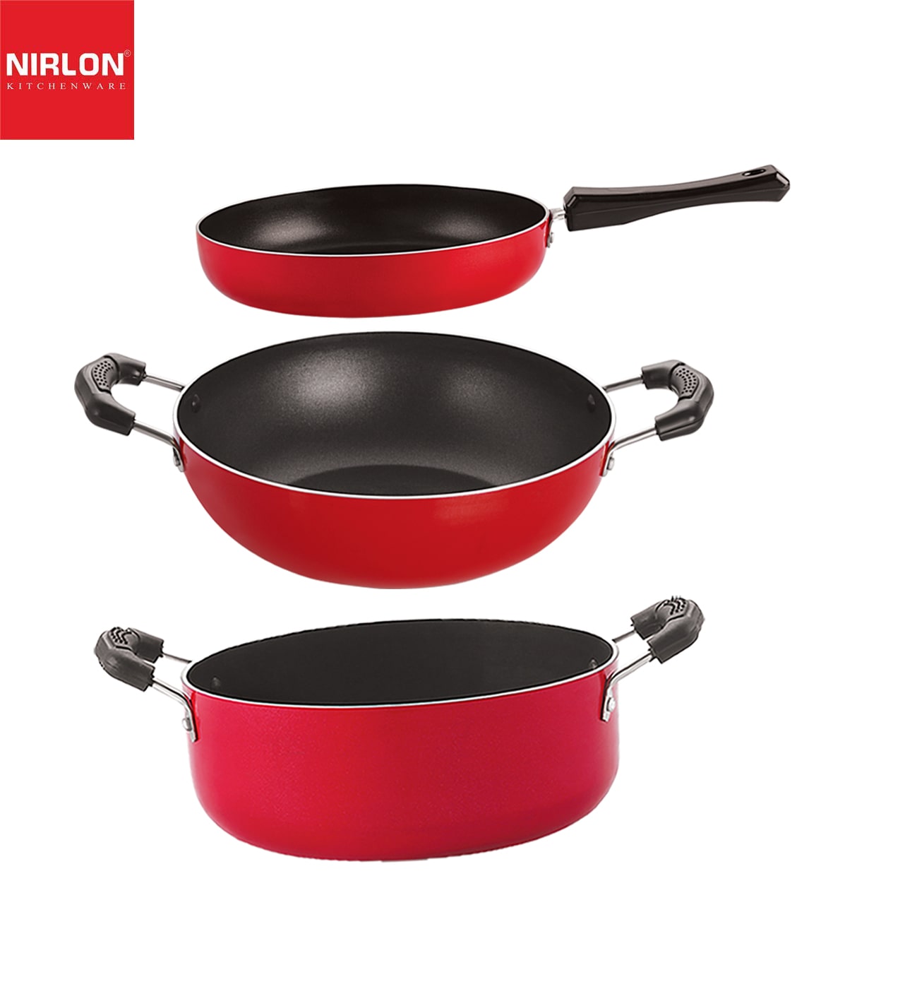 

Nirlon Kitchenware Cookware 3 Layer Superior Coating Gift Set of 3 pcs Premium Quality