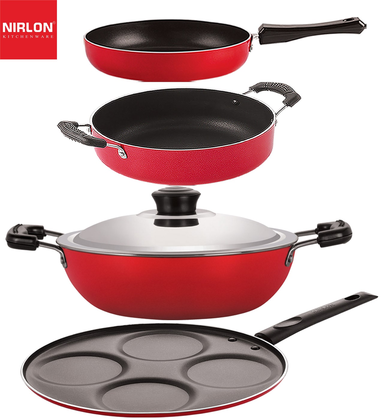 

Nirlon Kitchen Pots pans Premium Quality Non stick Cookware Set of 4 pcs