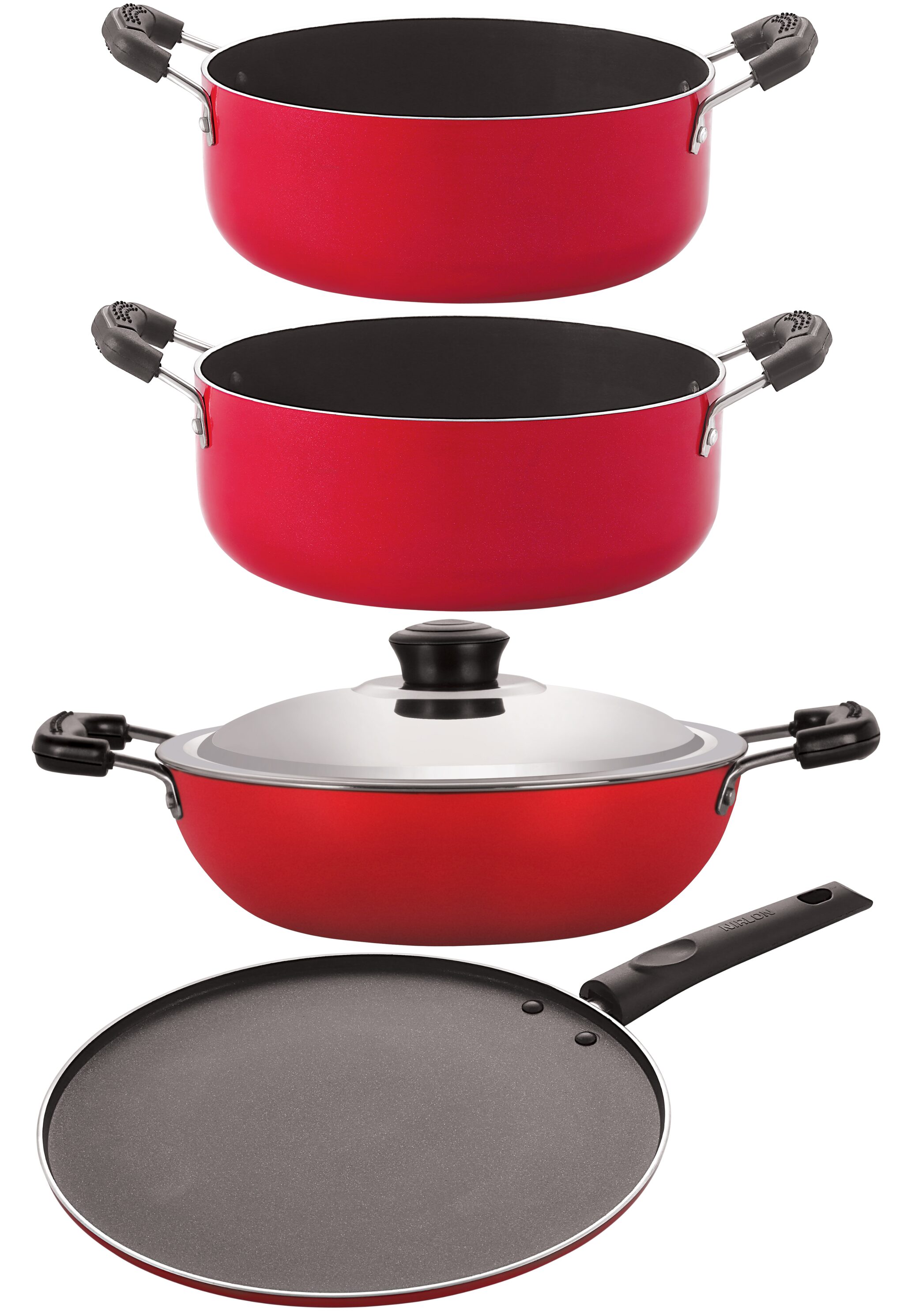 

Nirlon Kitchen Utensils Premium Quality Aluminium Non-Stick Cookware Sets 4 pcs