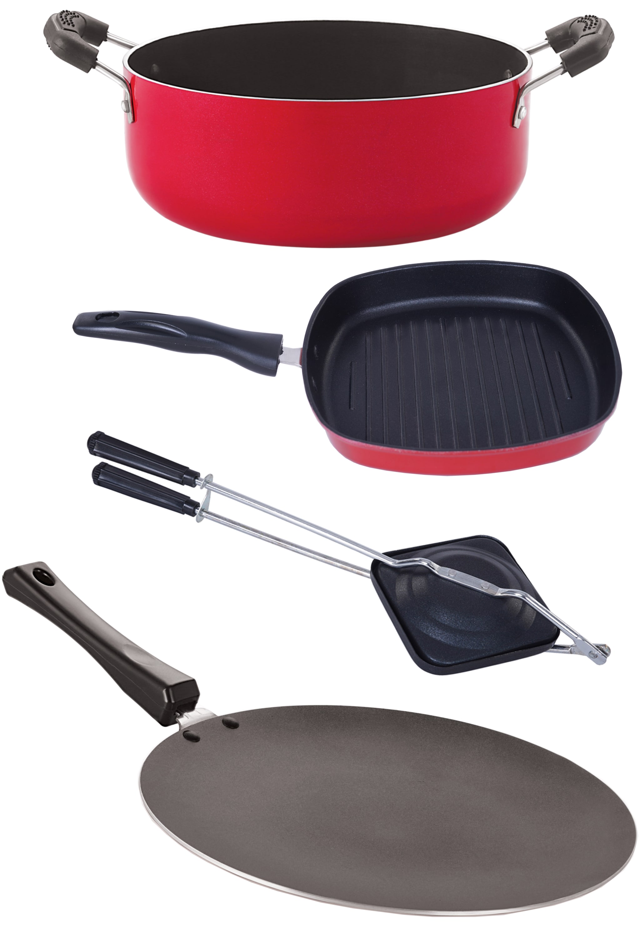 

Nirlon Kitchenware Aluminium Cookware Set 3 Layer Superior Coating Combo Set Premium Quality 4 pcs