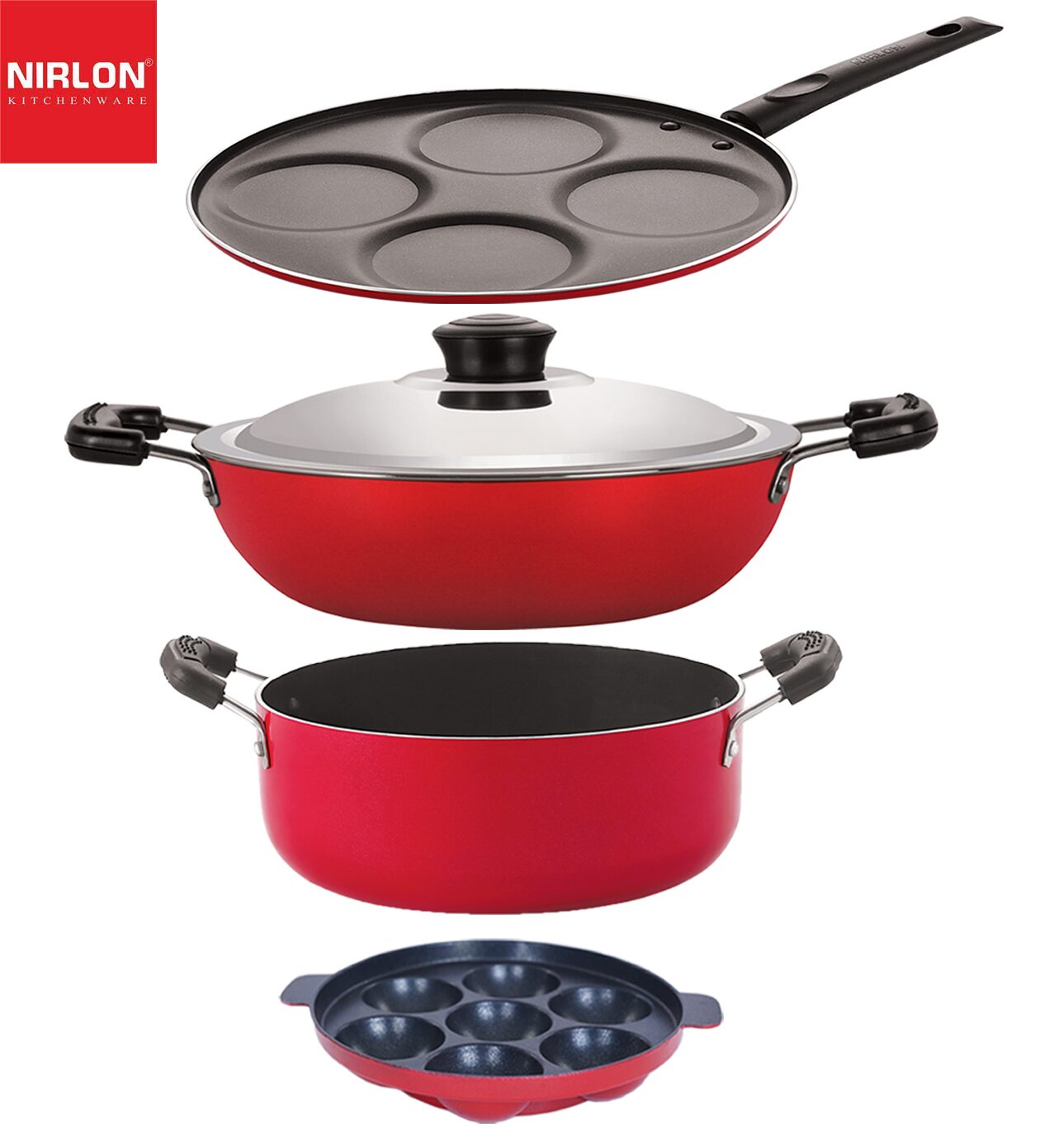

Nirlon Non stick Aluminium Cookware Set of 4 pcs