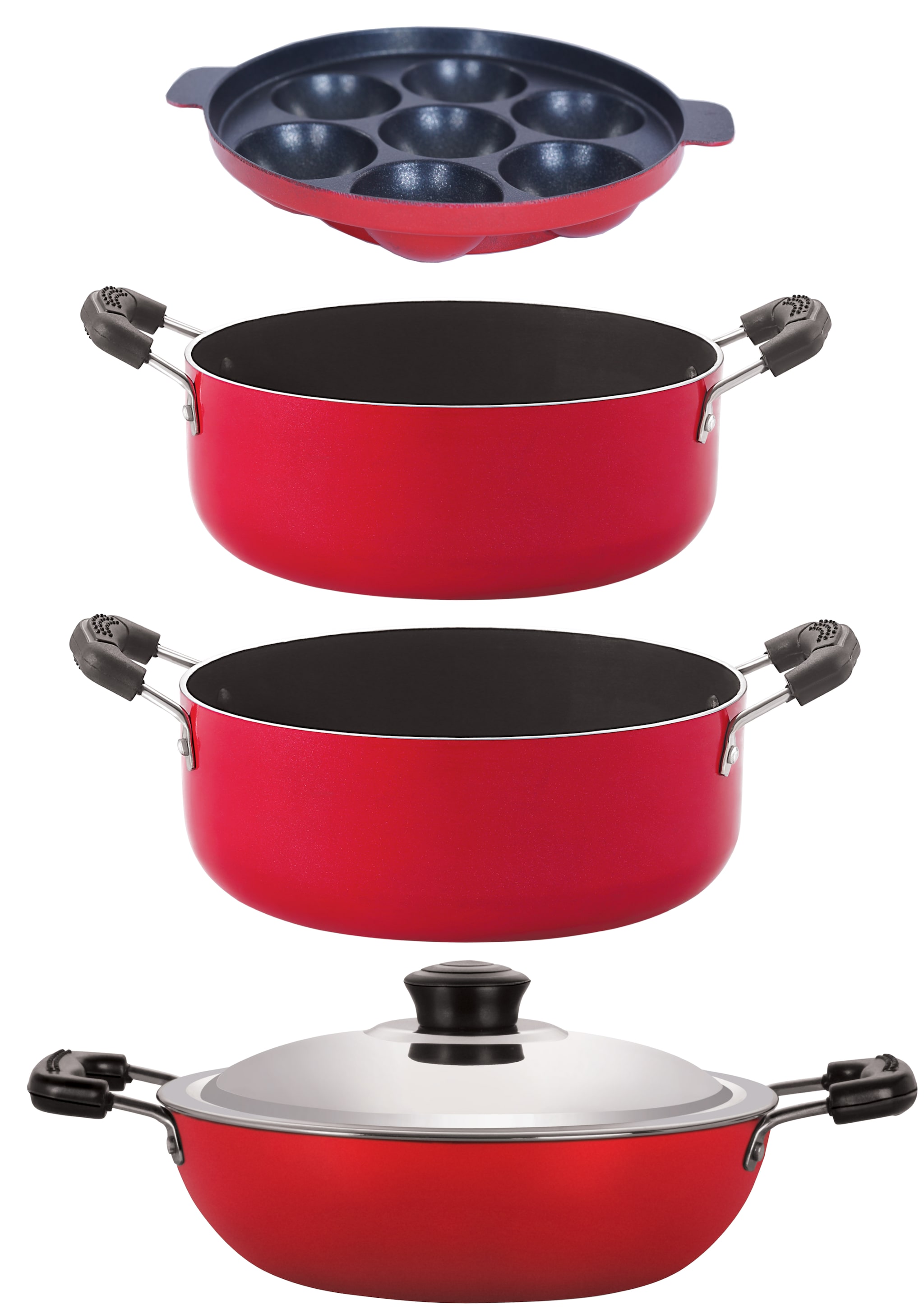 

Nirlon Non-Stick Spiral Bottom Heat Resistance Cookware Combo Set Offer 4 pcs