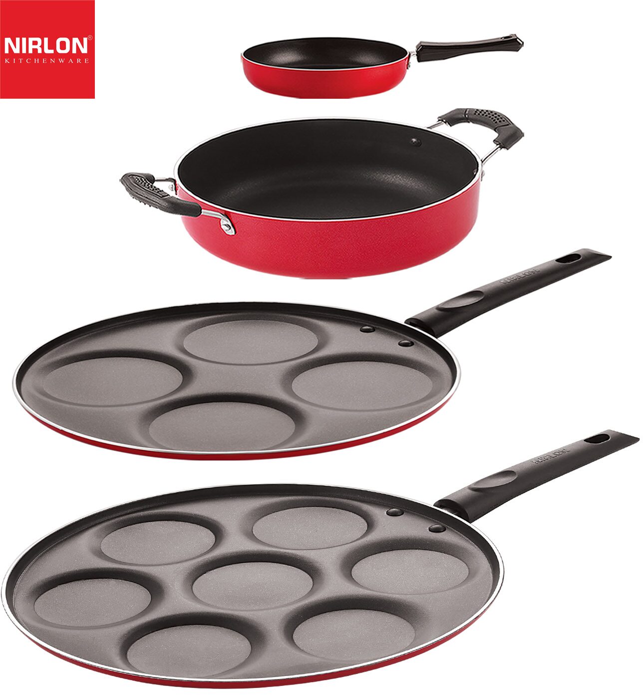 

Nirlon Non stick PFOA Free Stain Resistance Non-Induction Pots and Pans GiftSet of 4 pcs