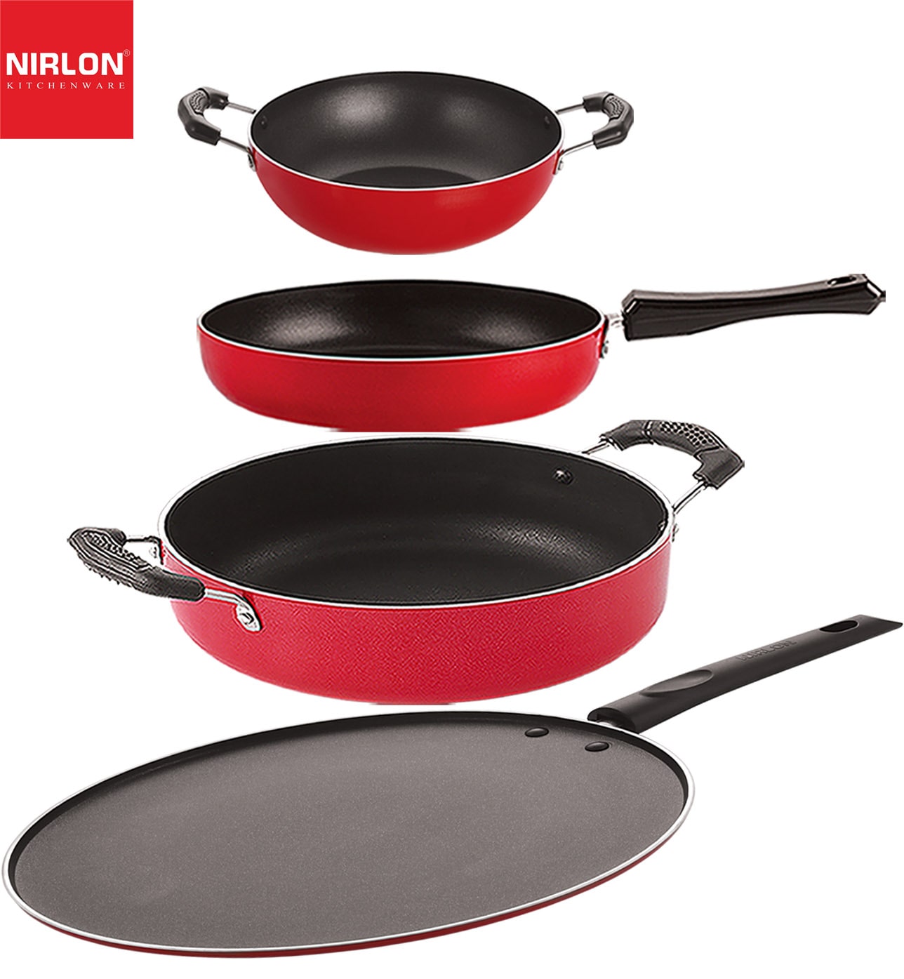 

Nirlon Non-Stick Aluminium Pfoa Free Non-Toxic Durable Kitchenware Set of 4 pcs