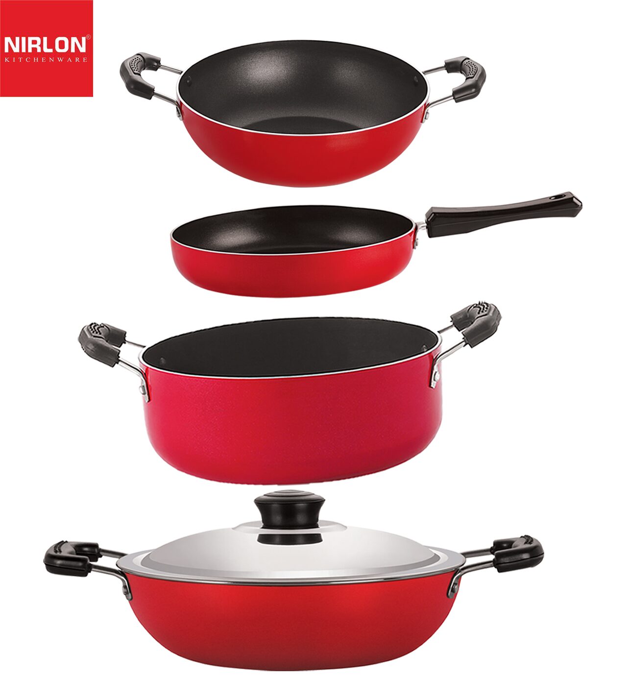 

Nirlon Non-Stick Aluminium Cookware Set of 4 pcs Red Color