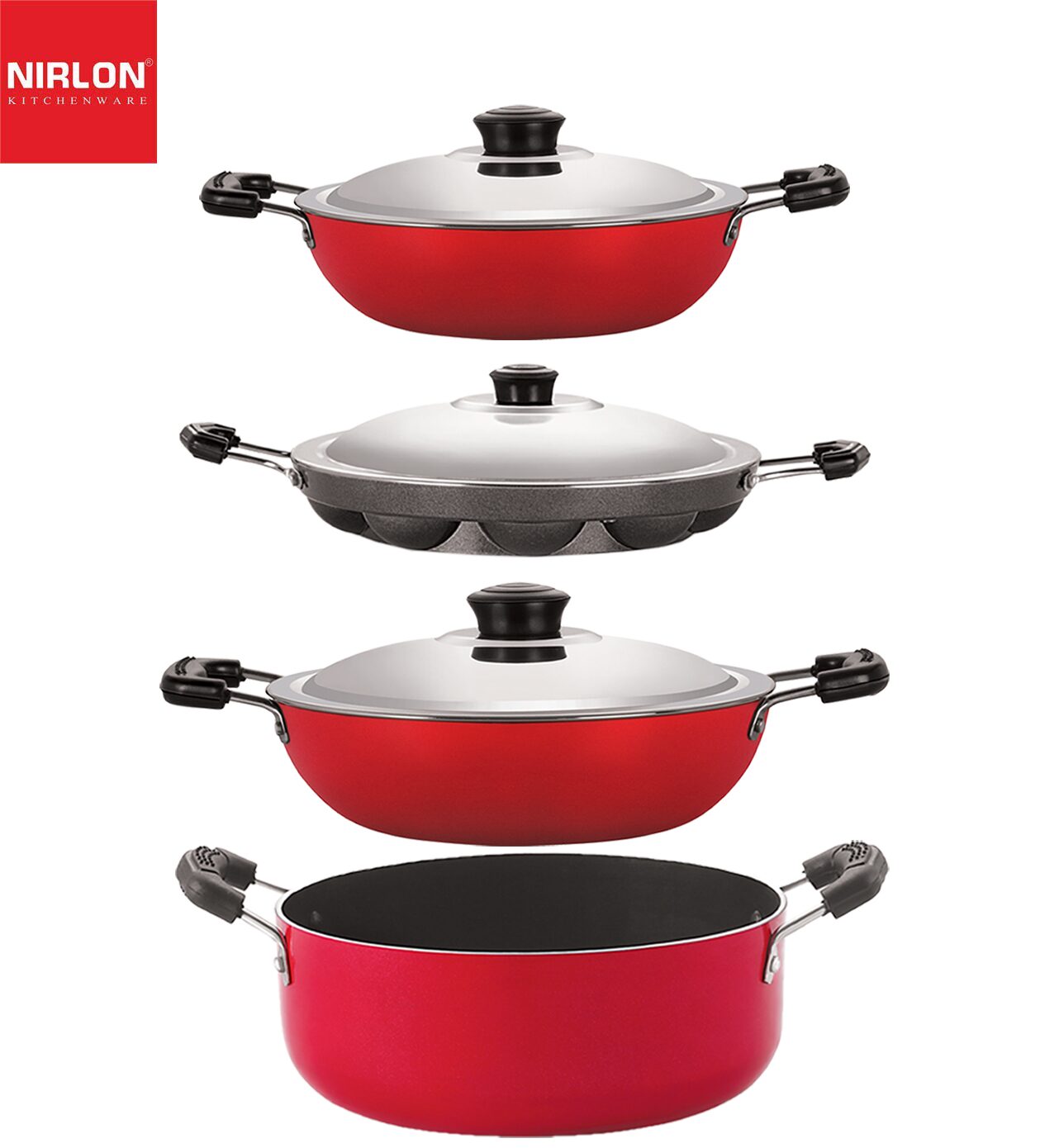 

Nirlon Non-Stick Aluminium Cookware Essential Combo Gift Set of 4 pcs with Bakelite Handle