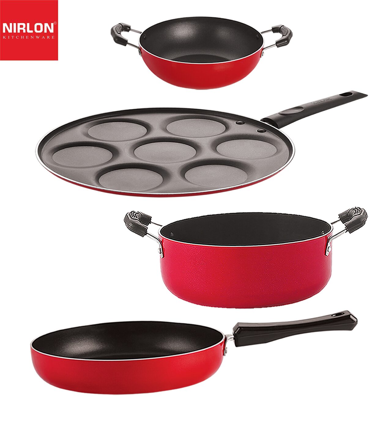 

Nirlon Non-Stick PFOA Free Stain Resistance Non-Induction Kitchen Cooking Essential Combo Item Set of 4 pcs