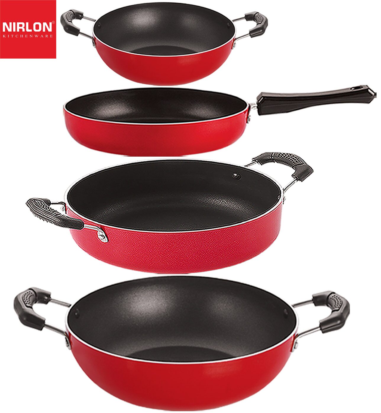 

Nirlon Non stick Aluminium Heat Resistance Cookware Set of 4 pcs with Bakelite Handle